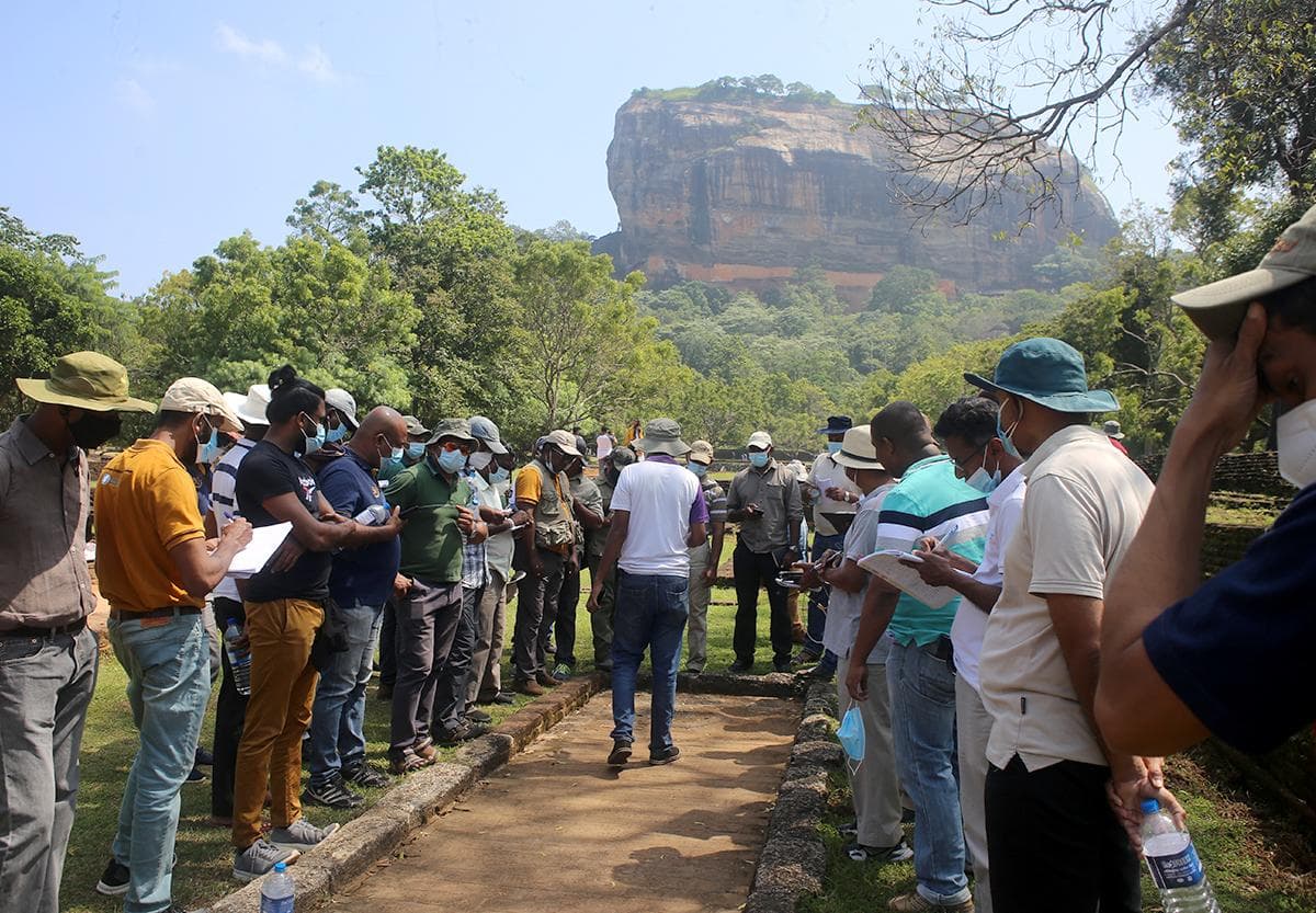 Students taking part in an academic field session at Sigiriya